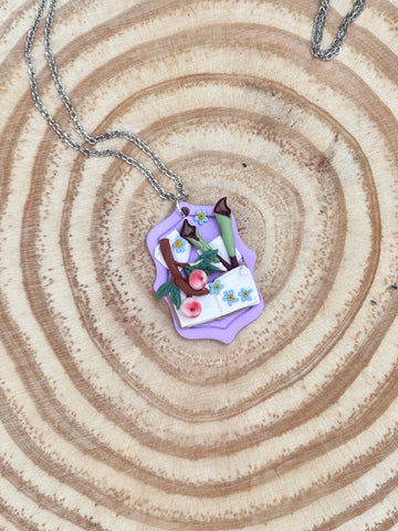 Botanical Book Necklace 1 (peaches/jack in the pulpit)
