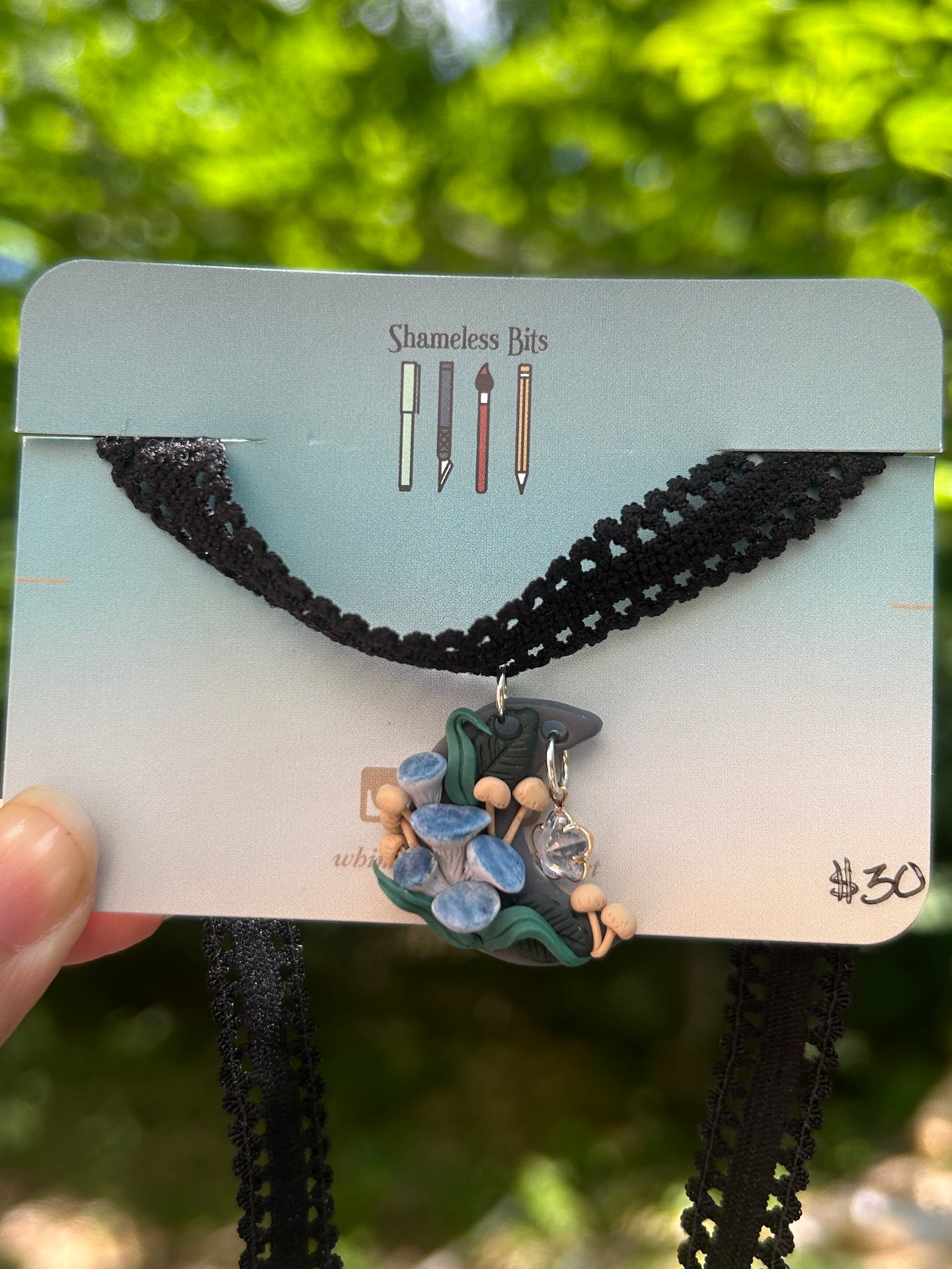 Blue Moon with Mushrooms necklace