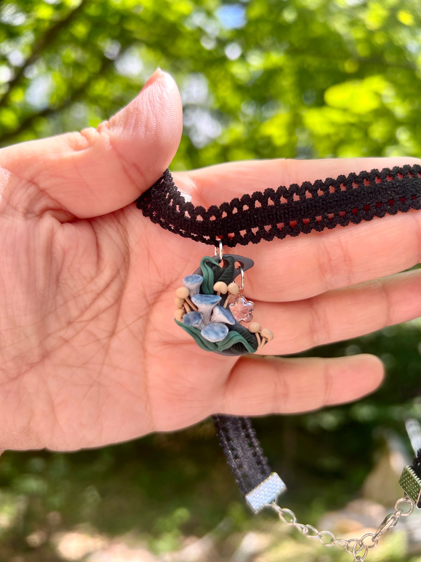 Blue Moon with Mushrooms necklace