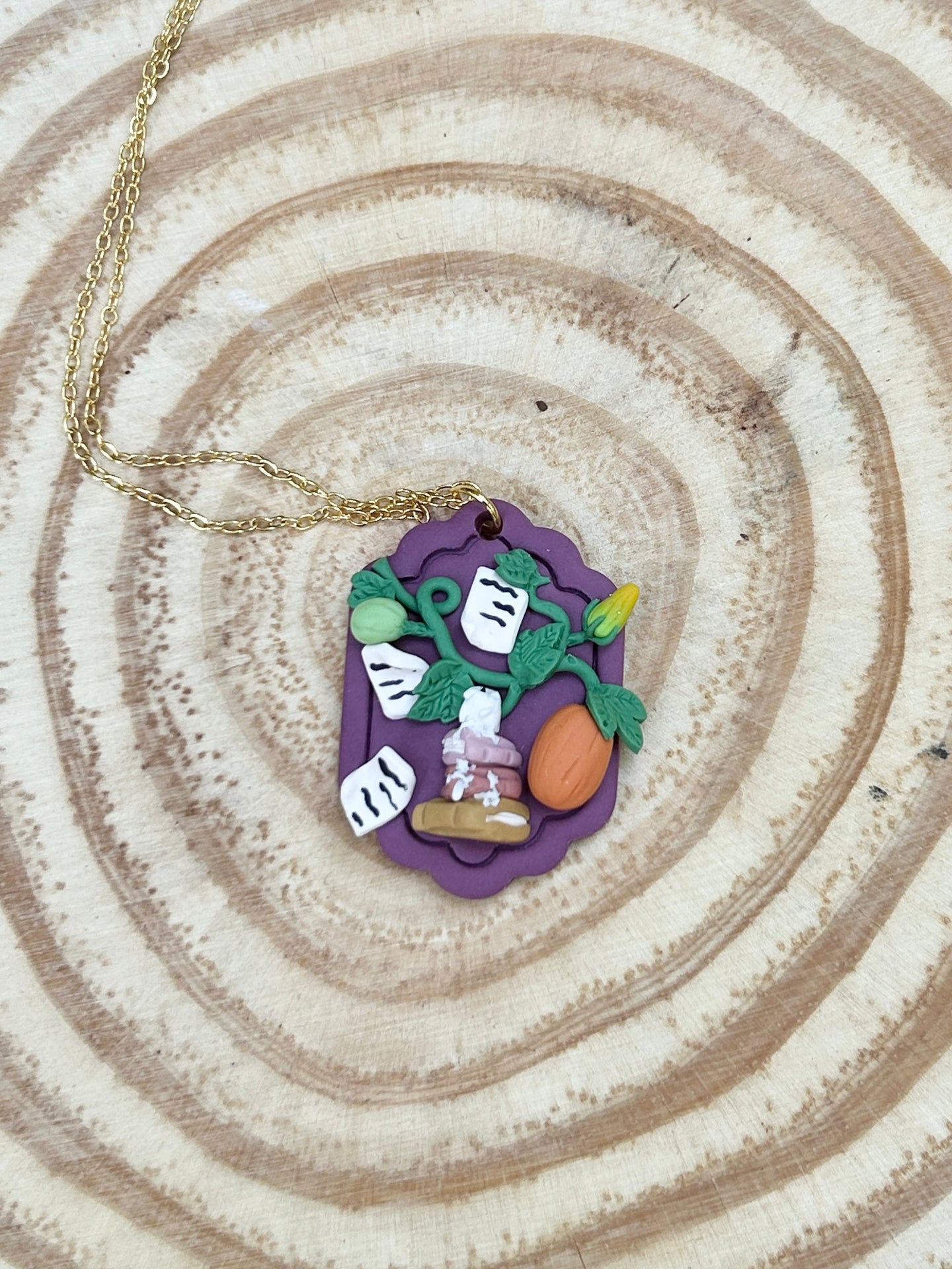 Botanical Book Necklace 2 (pumpkin/dripping candle)